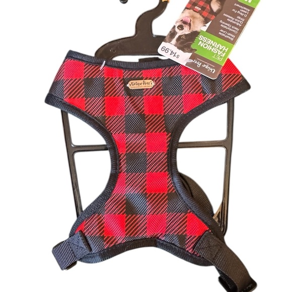 Unique Petz Red and Black Plaid Pet Harness in Size Medium - Picture 2 of 6